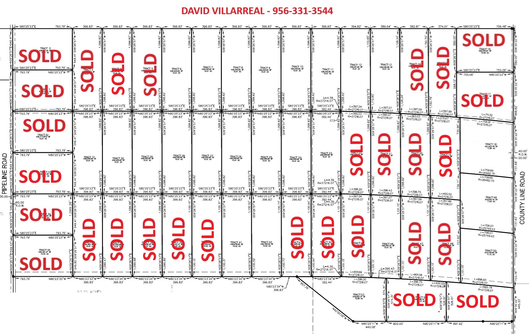 Mapa de terrenos de 10 acres en Los Mesquites Ranches, Sullivan City, TX